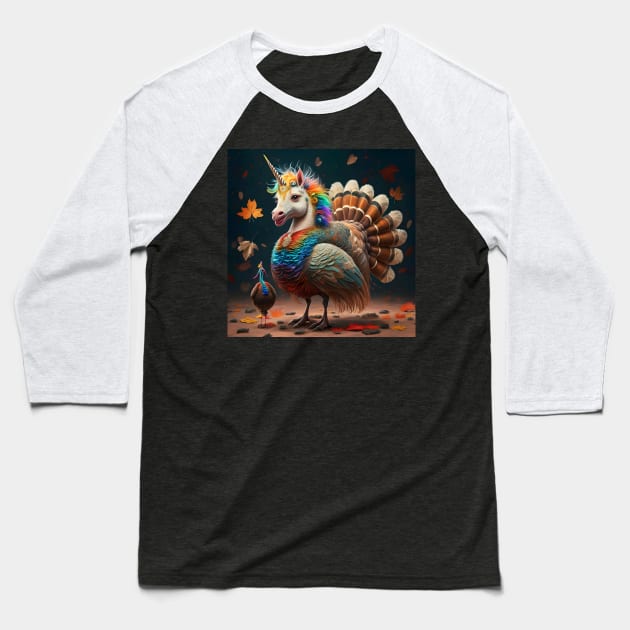 Unicorns Crashing Thanksgiving!!! Baseball T-Shirt by MiracleROLart